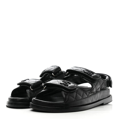 Chanel Lambskin Velcro Dad Sandals 38 Black 3 of 9