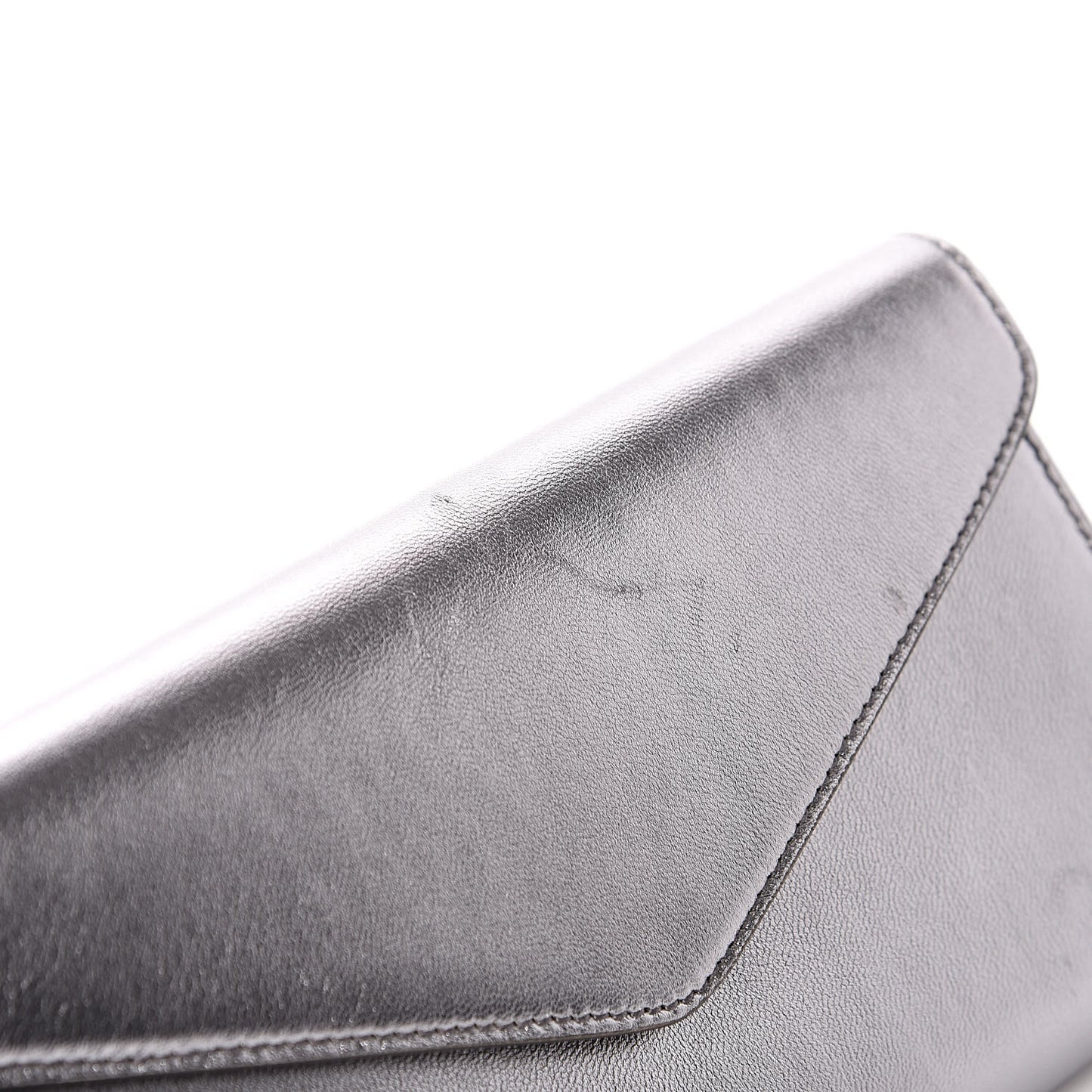 Metallic Calfskin Y-Mail Clutch Silver