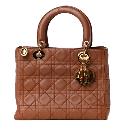 Christian Dior Lambskin Cannage Medium Lady Dior Tan 1 of 4