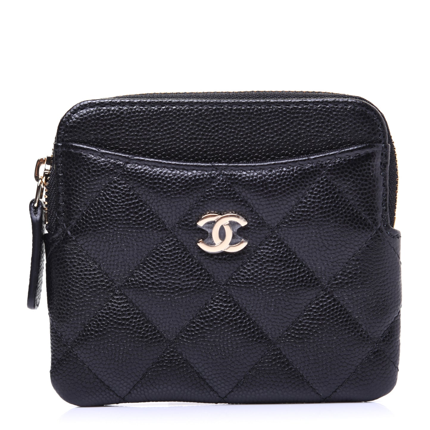 Caviar Quilted Zip Card Holder Wallet Black