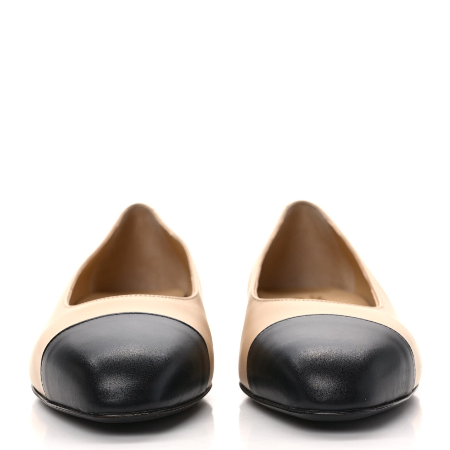Lambskin Cap Toe CC Uniform Ballerina Flats 38 Beige Black