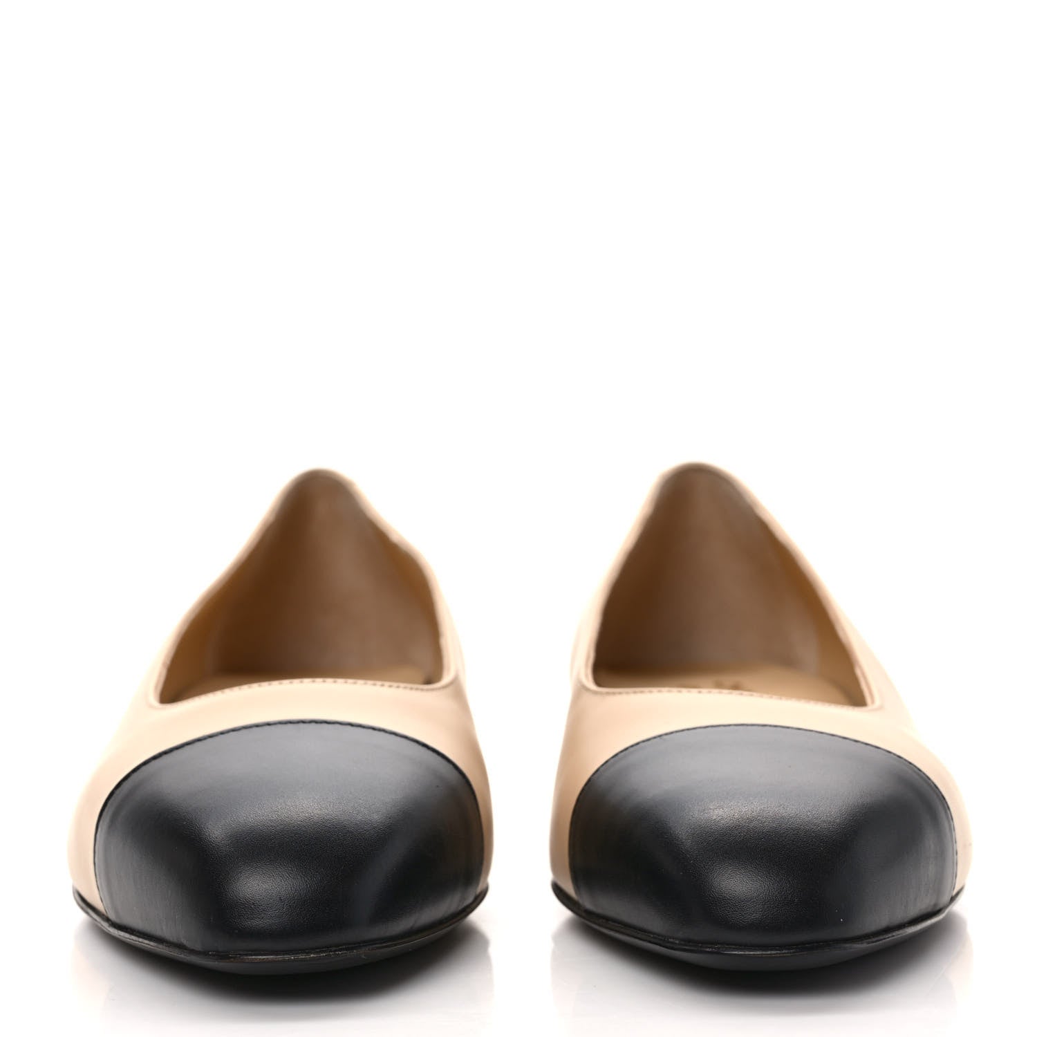 Chanel Lambskin Cap Toe CC Uniform Ballerina Flats 38 Beige Black 2 of 8