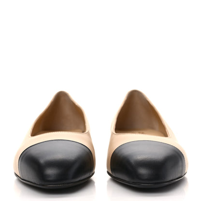 Chanel Lambskin Cap Toe CC Uniform Ballerina Flats 38 Beige Black 2 of 8