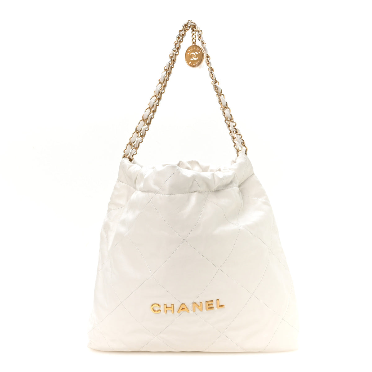 Shiny Calfskin Quilted Chanel 22 White