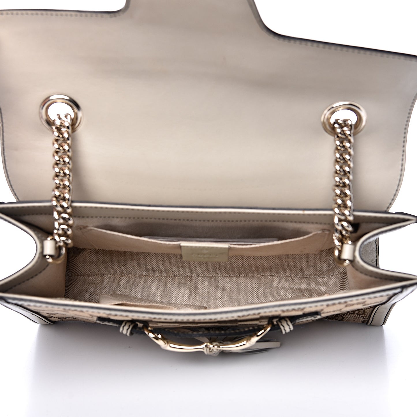 Monogram Margaux Calfskin Medium Emily Chain Shoulder Bag Beige Ebony Mystic White