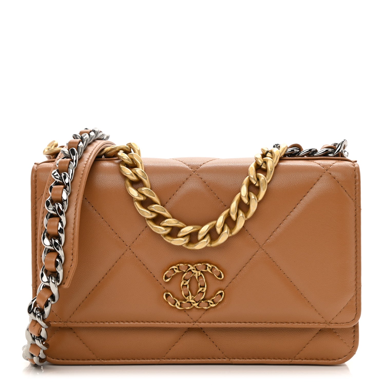 Chanel Lambskin Quilted Chanel 19 Wallet On Chain WOC Brown 1 of 11