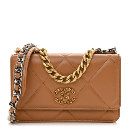 Chanel Lambskin Quilted Chanel 19 Wallet On Chain WOC Brown 1 of 11