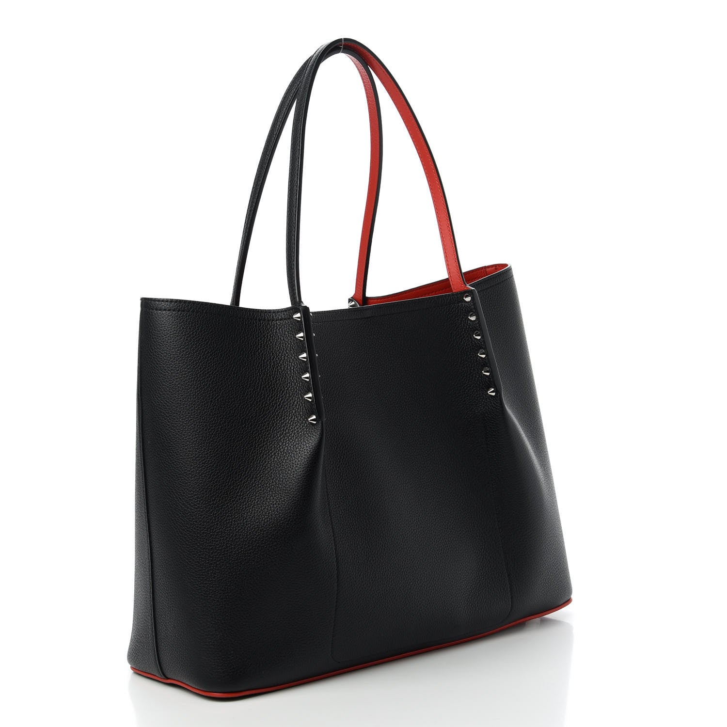 Christian Louboutin Calfskin Spiked Large Cabarock Shopper Tote Black 3 of 9