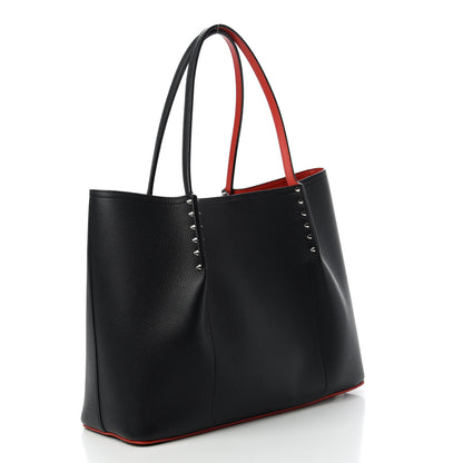 Christian Louboutin Calfskin Spiked Large Cabarock Shopper Tote Black 3 of 9