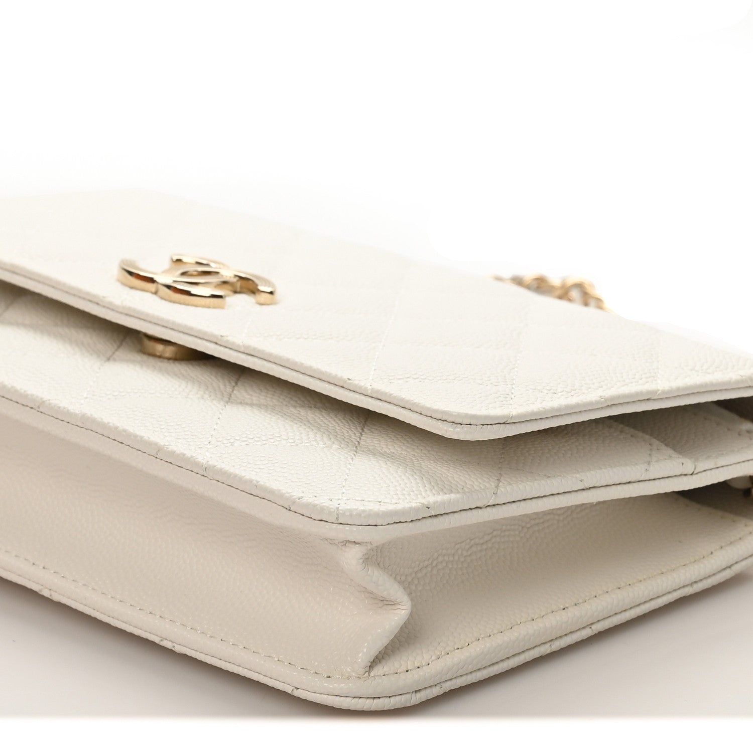 Chanel Caviar Quilted Striated CC Wallet on Chain WOC White 11 of 12