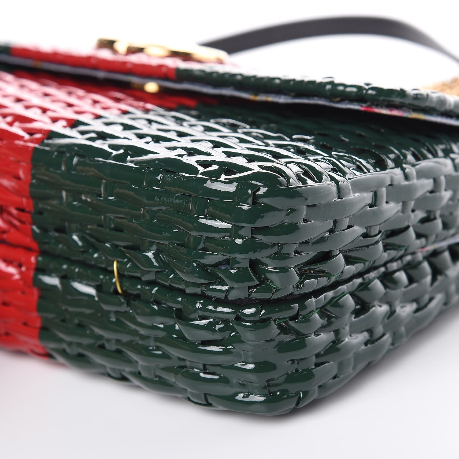 Gucci Glazed Wicker Stripe Small Cestino Shoulder Bag Green 9 of 9