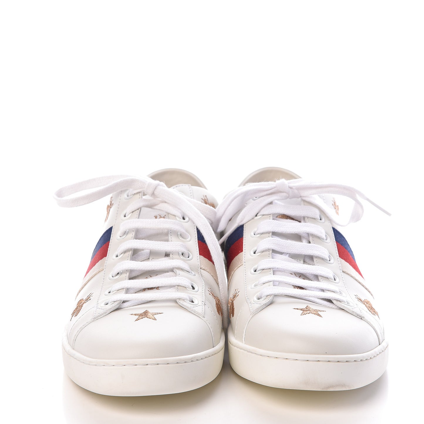 Calfskin Bee Star Embroidered Womens Sylvie Web Ace Sneakers 39.5 White Blue