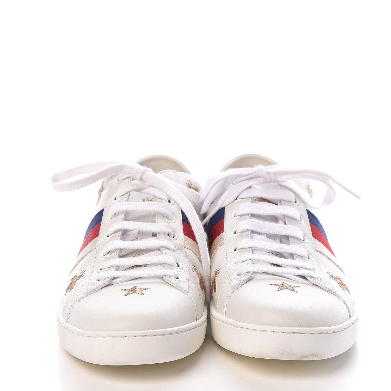 Gucci Calfskin Bee Star Embroidered Womens Sylvie Web Ace Sneakers 39.5 White Blue 2 of 9