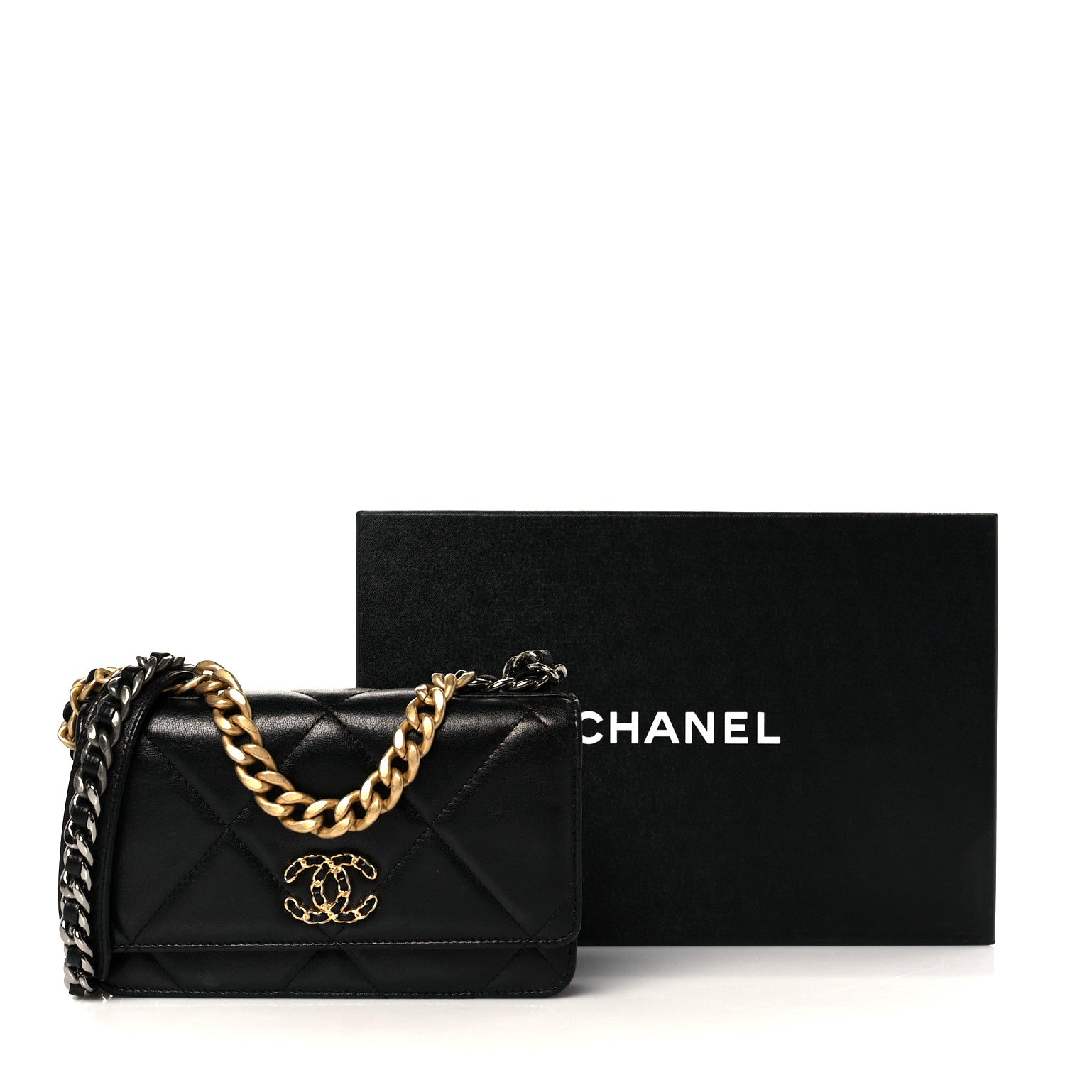 Chanel Goatskin Quilted Chanel 19 Wallet On Chain WOC Black 12 of 12