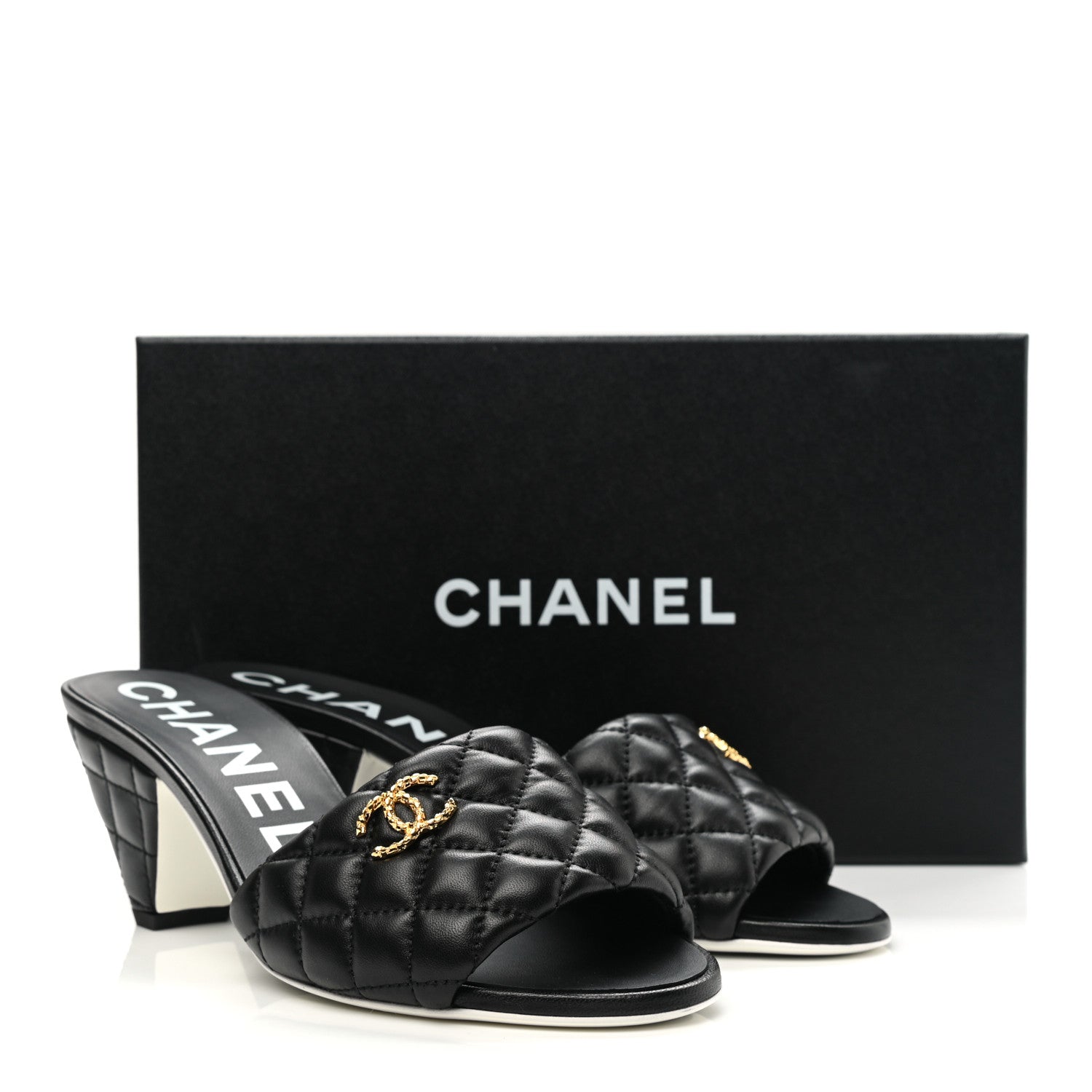Chanel Lambskin Quilted Textured CC Mules 39 Black 9 of 9