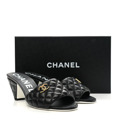 Chanel Lambskin Quilted Textured CC Mules 39 Black 9 of 9