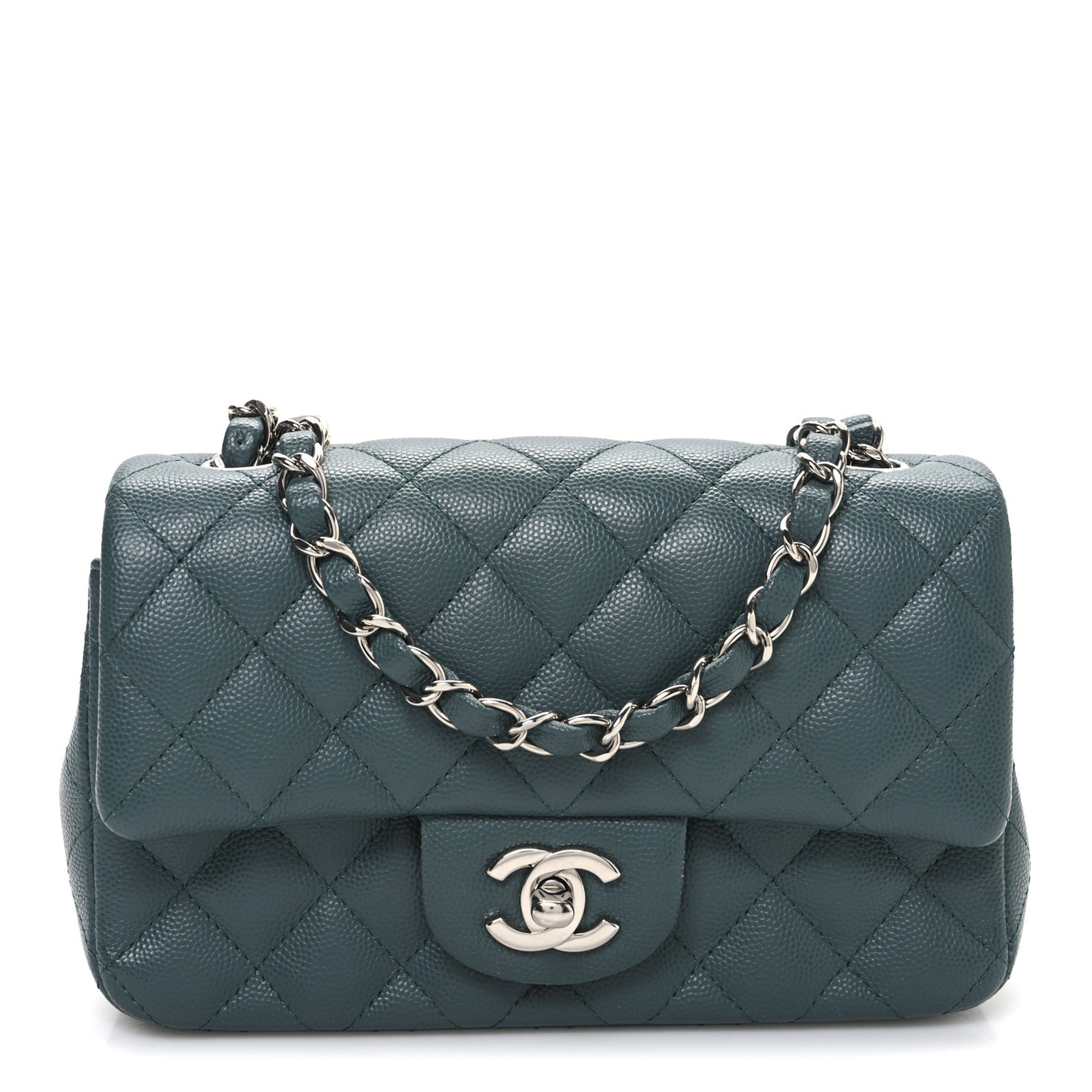 Caviar Quilted Mini Rectangular Flap Dark Green