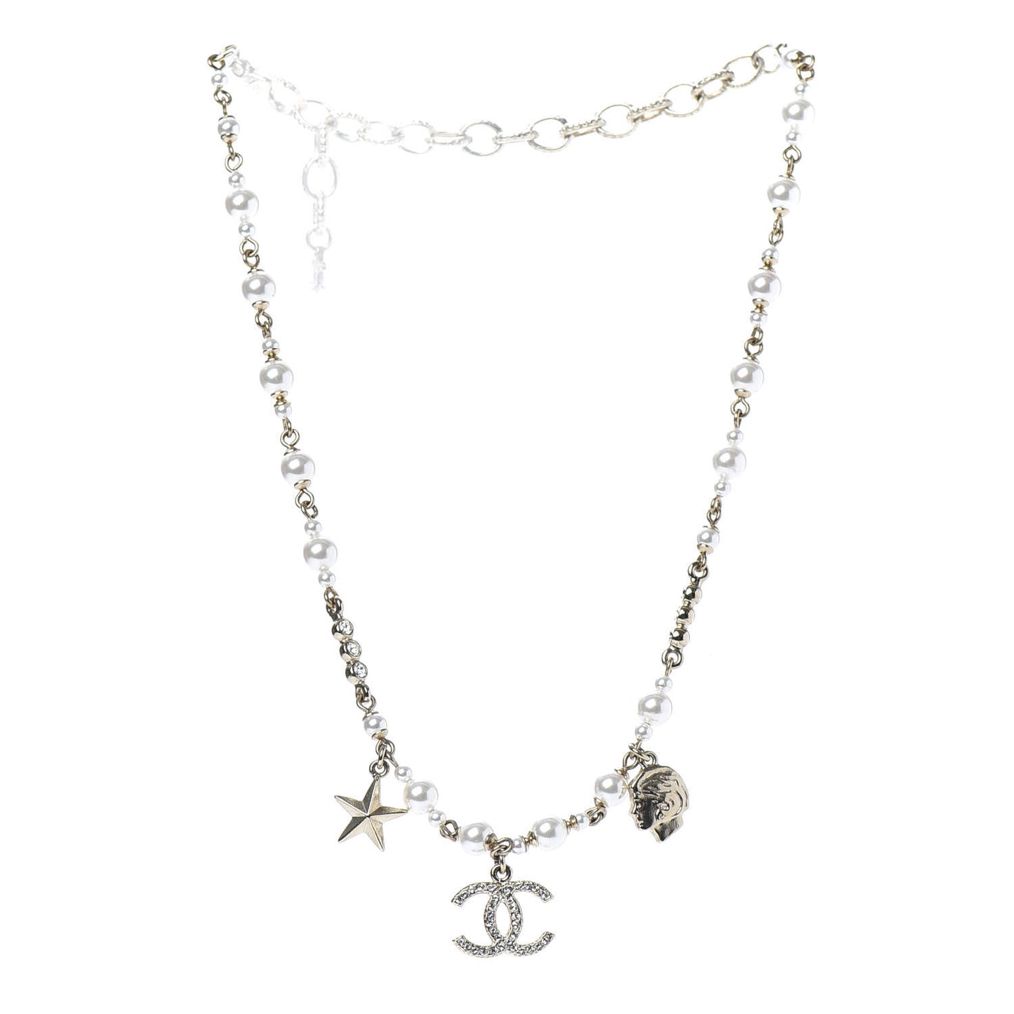 Pearl Crystal CC Star Short Necklace Gold