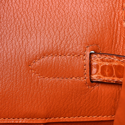 Hermes Shiny Porosus Crocodile Birkin 35 Orange 15 of 33