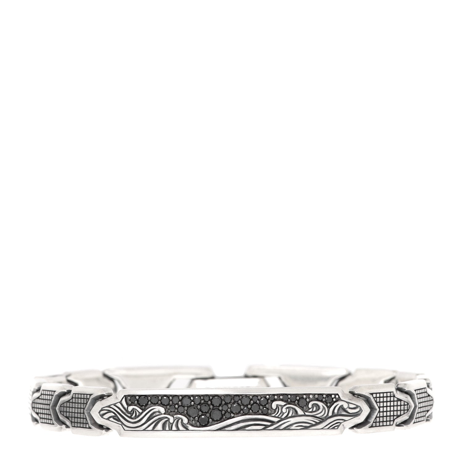 David Yurman Sterling Silver Black Diamond Mens Waves ID Link Bracelet 1 of 4