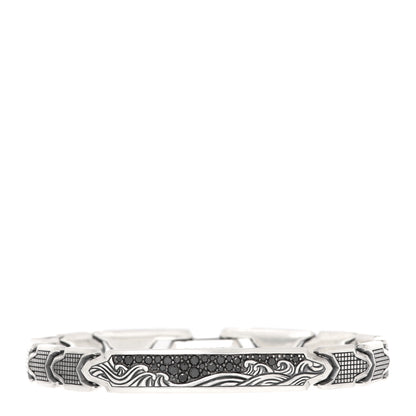 David Yurman Sterling Silver Black Diamond Mens Waves ID Link Bracelet 1 of 4