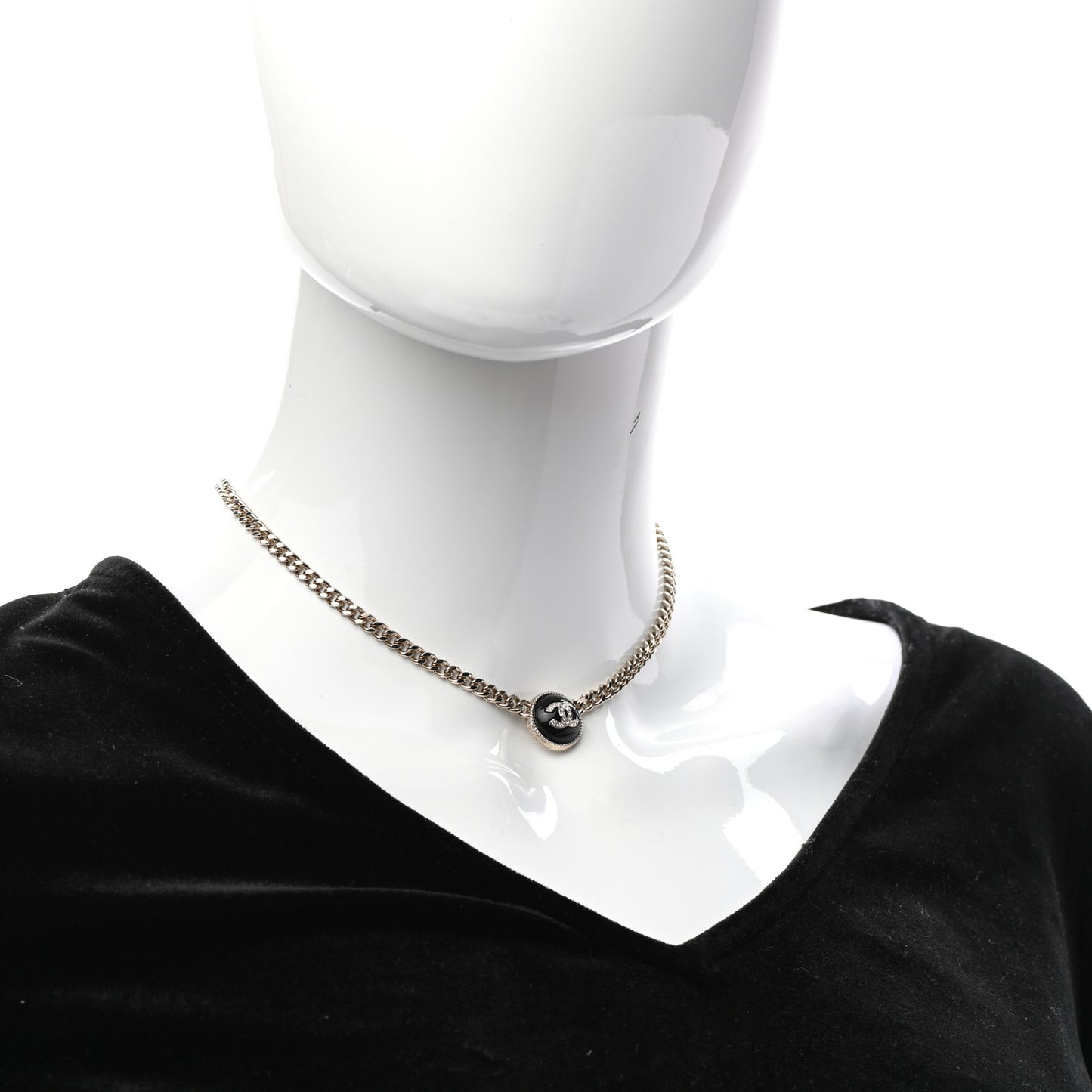 Crystal Resin CC Chain Link Short Necklace Black Gold