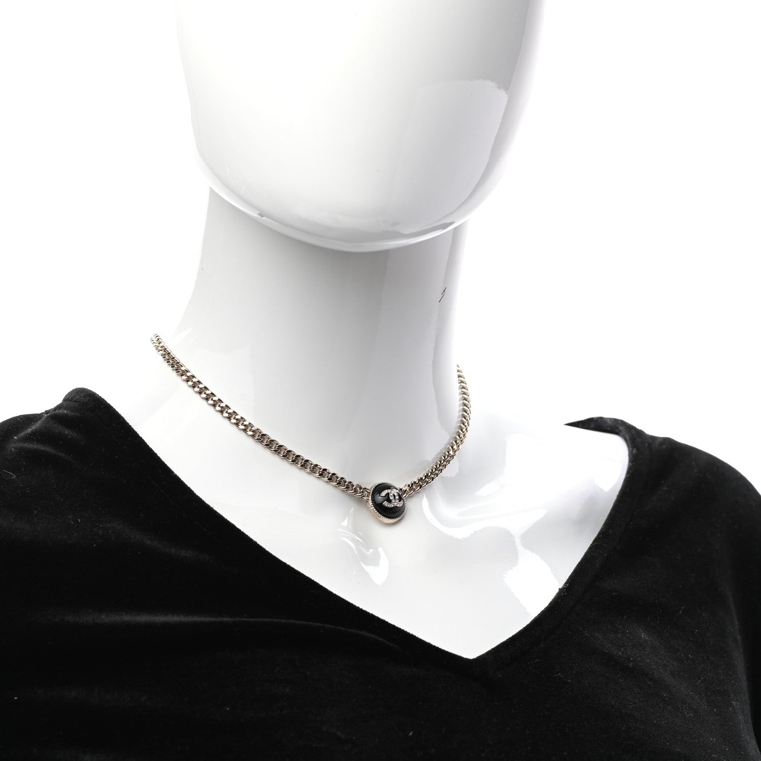 Chanel Crystal Resin CC Chain Link Short Necklace Black Gold 2 of 5