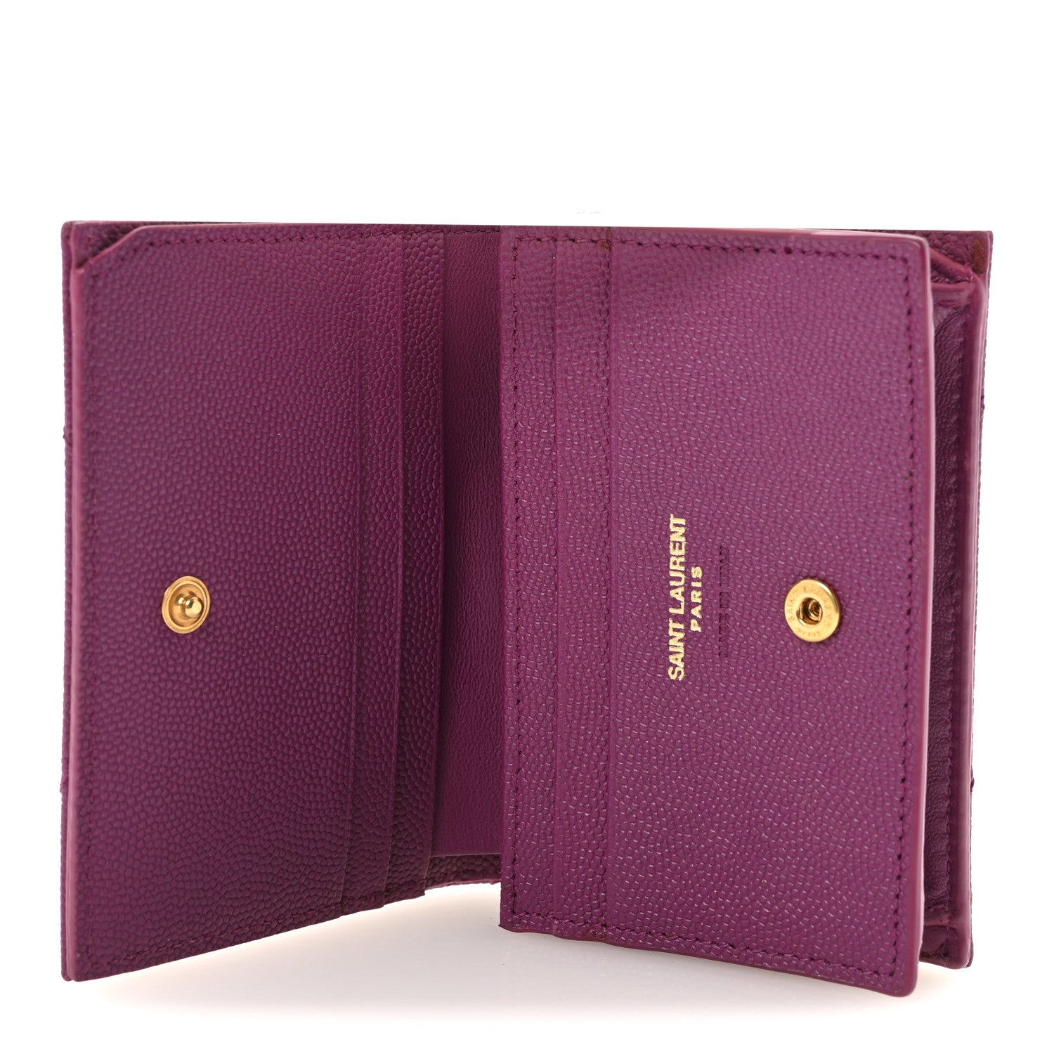 Saint Laurent Grain De Poudre Matelasse Chevron Monogram Flap Card Case Dark Grape 5 of 8