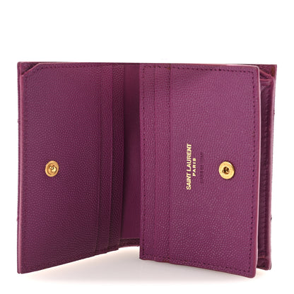 Saint Laurent Grain De Poudre Matelasse Chevron Monogram Flap Card Case Dark Grape 5 of 8
