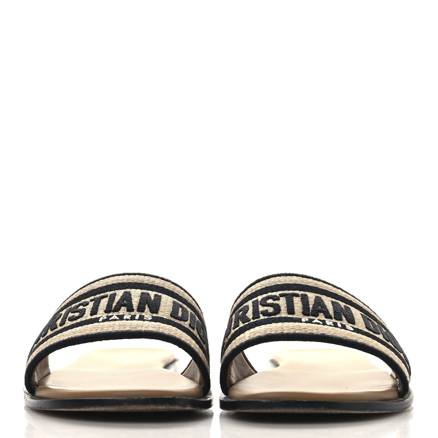 Christian Dior Straw Embroidered Dway Flat Slide Sandals 39 Natural Black 3 of 9