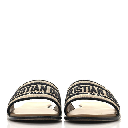 Christian Dior Straw Embroidered Dway Flat Slide Sandals 39 Natural Black 3 of 9
