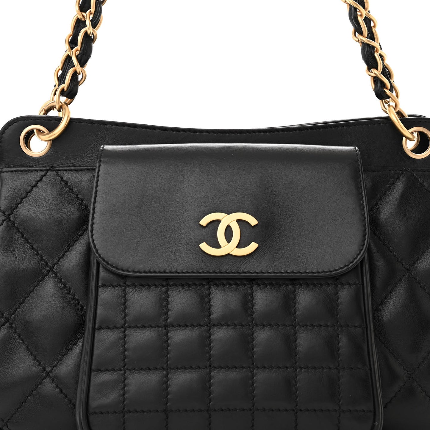 Lambskin Chocolate Bar Quilted Small Shoulder Bag Black