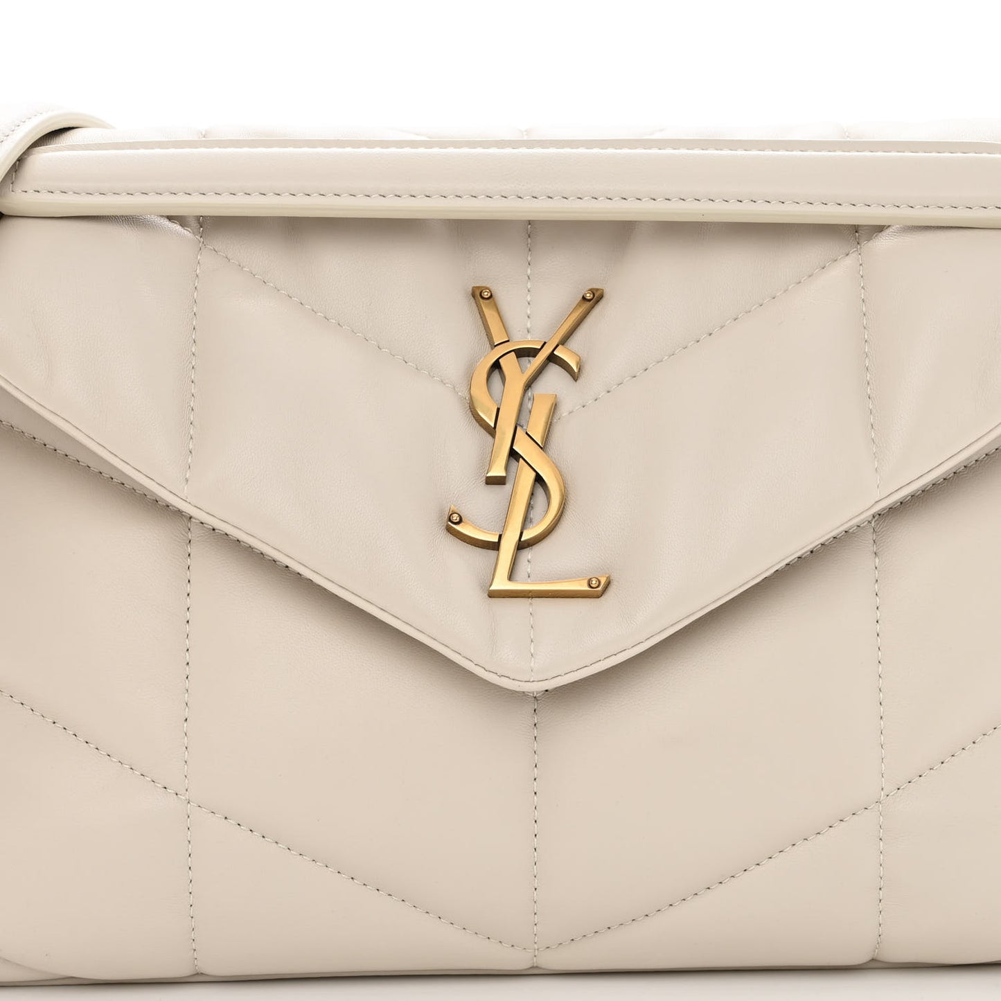 Lambskin Quilted Small Loulou Puffer Monogram Chain Satchel Crema Soft