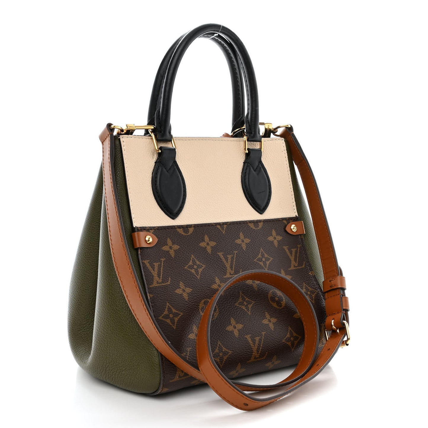 Calfskin Monogram Fold Tote PM Cream Khaki Black