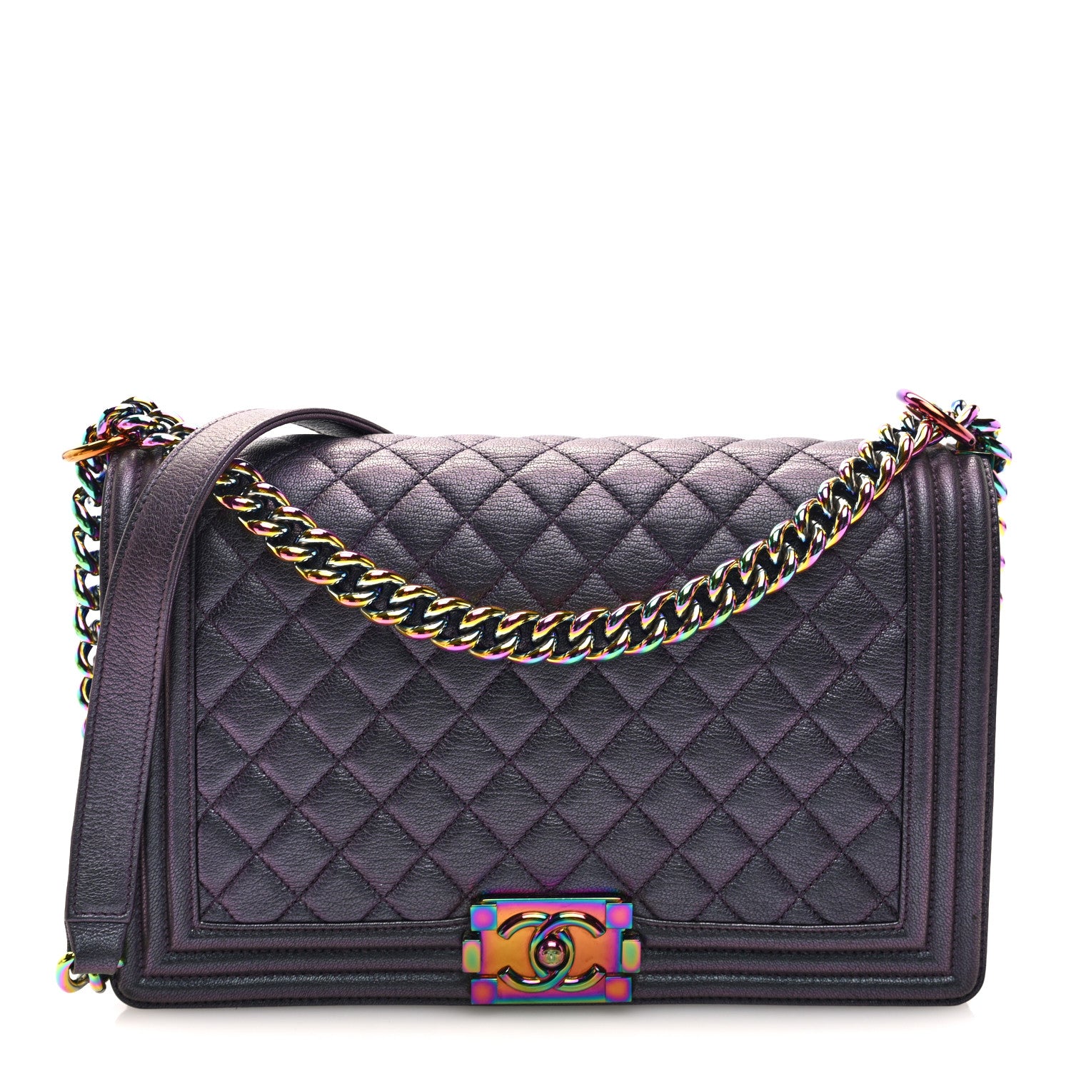 Chanel Iridescent Goatskin Quilted New Medium Boy Flap Purple 1 of 10