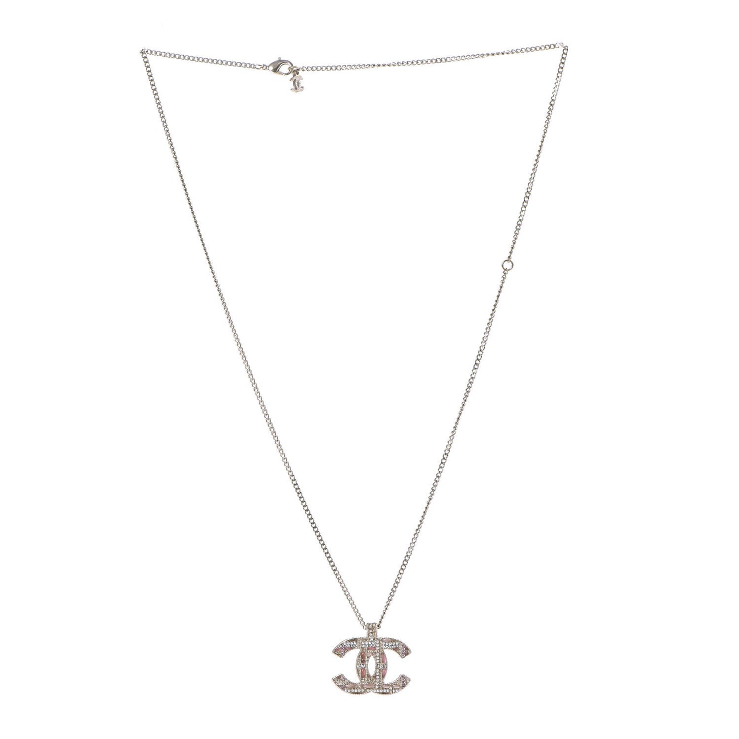Resin Crystal Pearl Tweed Effect CC Necklace Gold Pink
