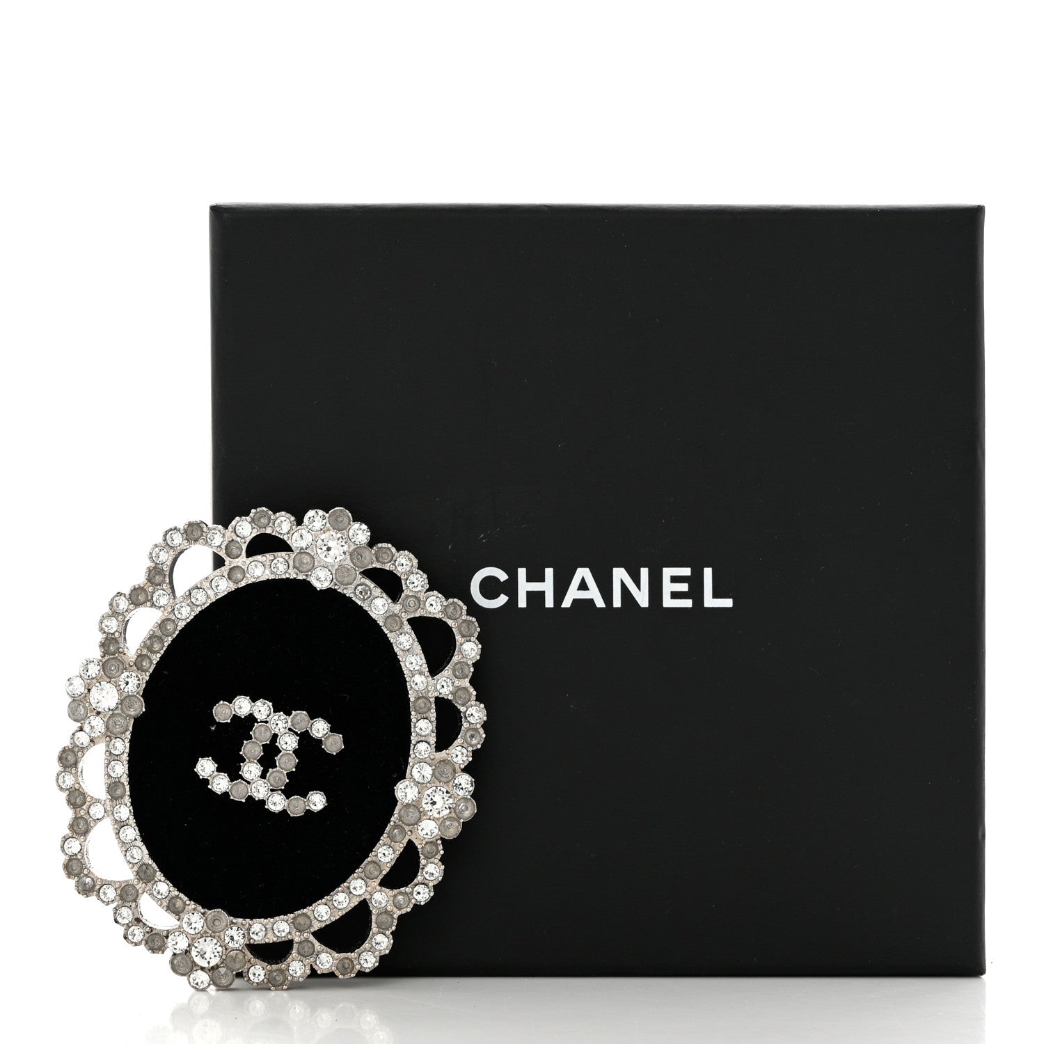 Chanel Crystal CC Velvet Brooch Black 5 of 5
