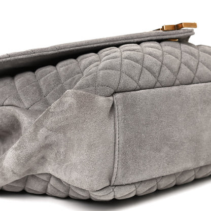 Saint Laurent Suede Mixed Matelasse Tri-Quilt Large Monogram Envelope Satchel Grey 11 of 13