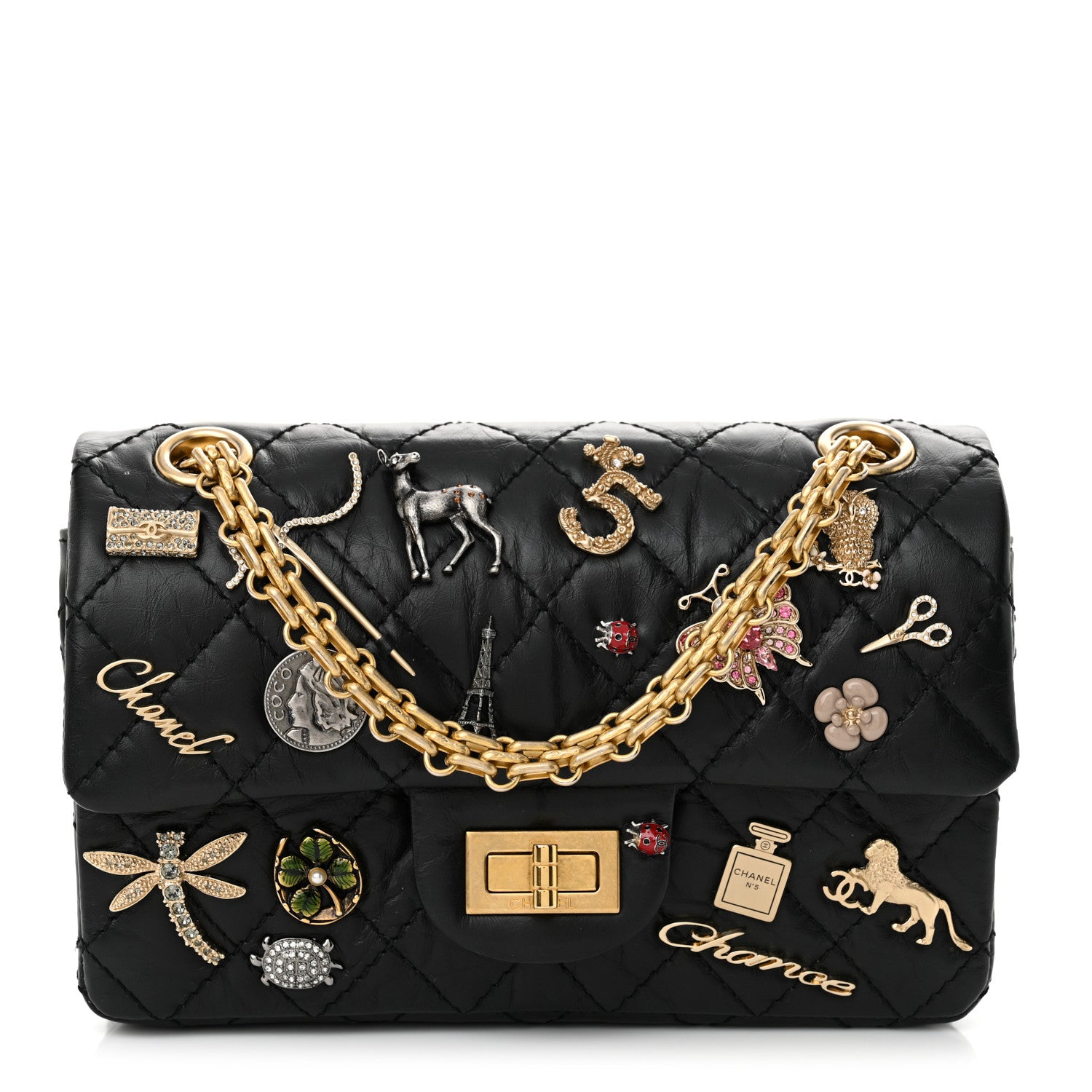 Chanel Aged Calfskin Lucky Charms 2.55 Reissue 224 Flap Black 1 of 13