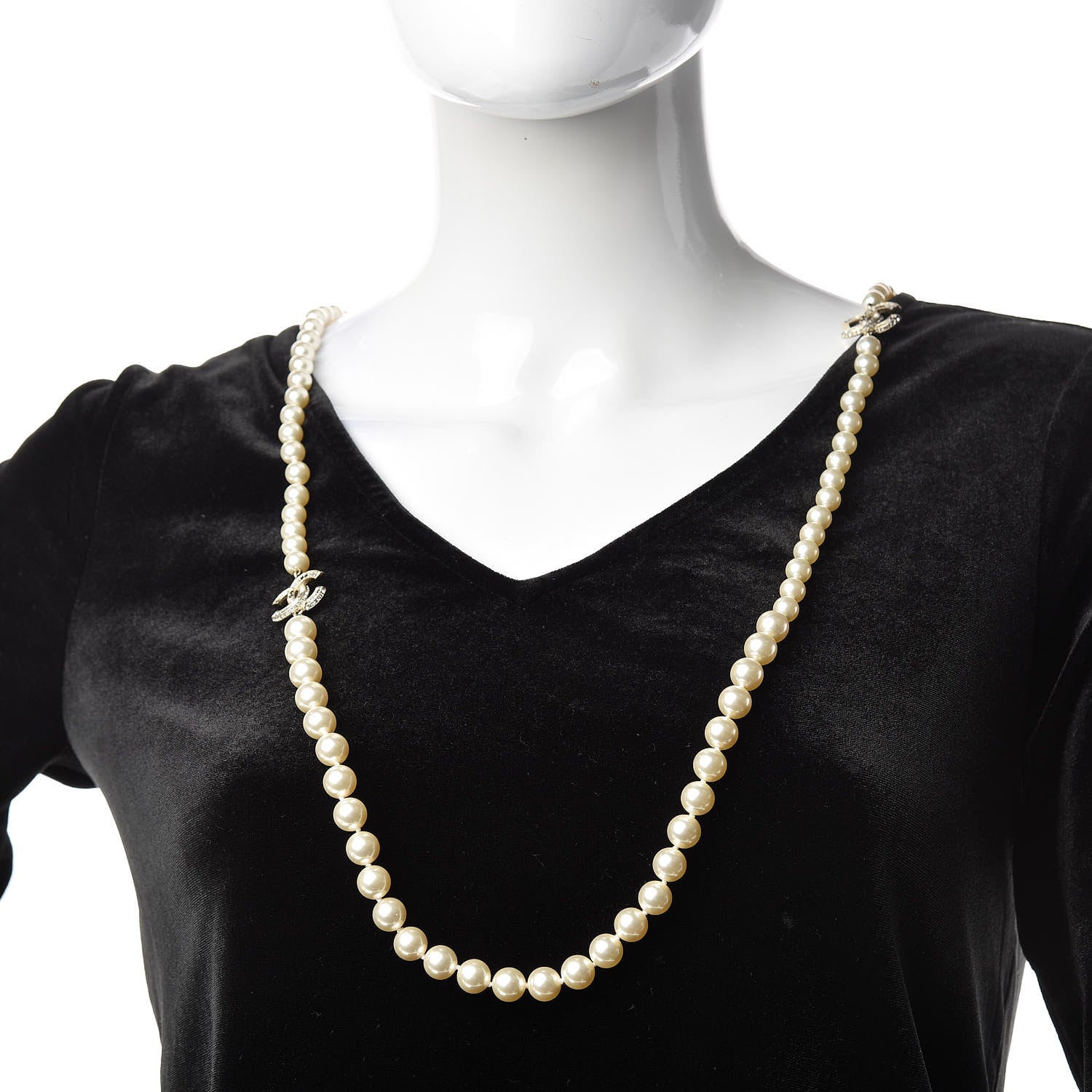 Chanel Graduated Pearl Crystal CC Long Necklace Black Gold 2 of 5