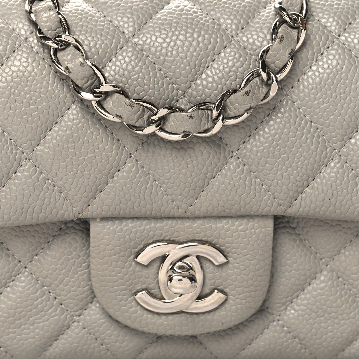 Caviar Quilted Mini Rectangular Flap Light Grey