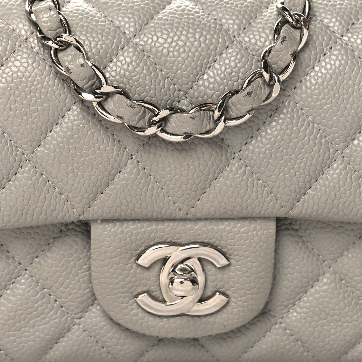 Chanel Caviar Quilted Mini Rectangular Flap Light Grey 8 of 13