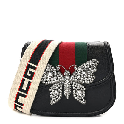 Gucci Calfskin Web Crystal Butterfly Stripe Small Totem Shoulder Bag Black 1 of 12