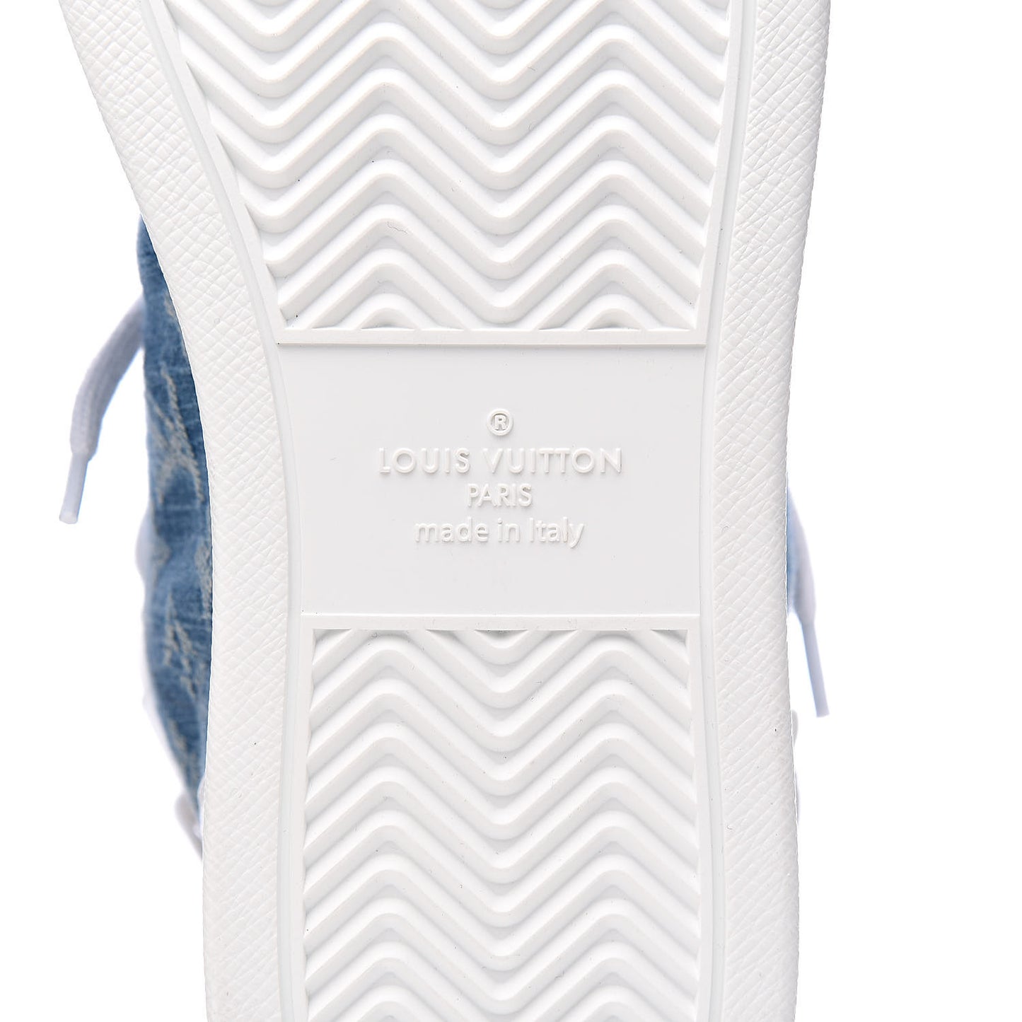 Calfskin Monogram Denim Rivoli High Top Sneakers 10 White