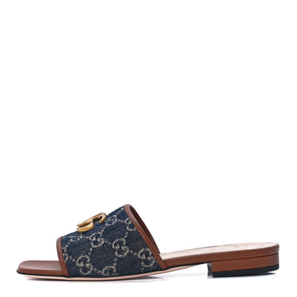 Gucci New Denim GG Monogram Miro Soft Calfskin Jolie Slide Sandals 37.5 Blue Tea Cuir Epilog 1 of 9