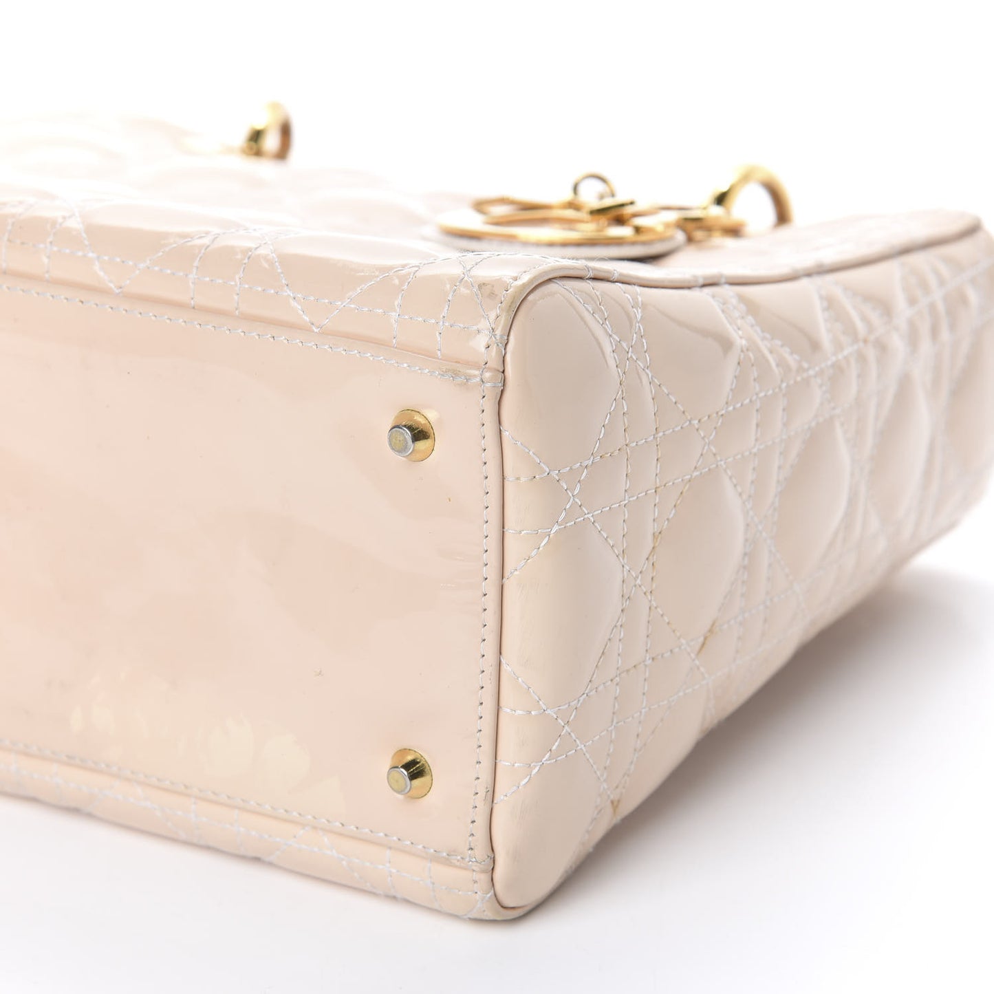 Patent Cannage Medium Lady Dior Beige