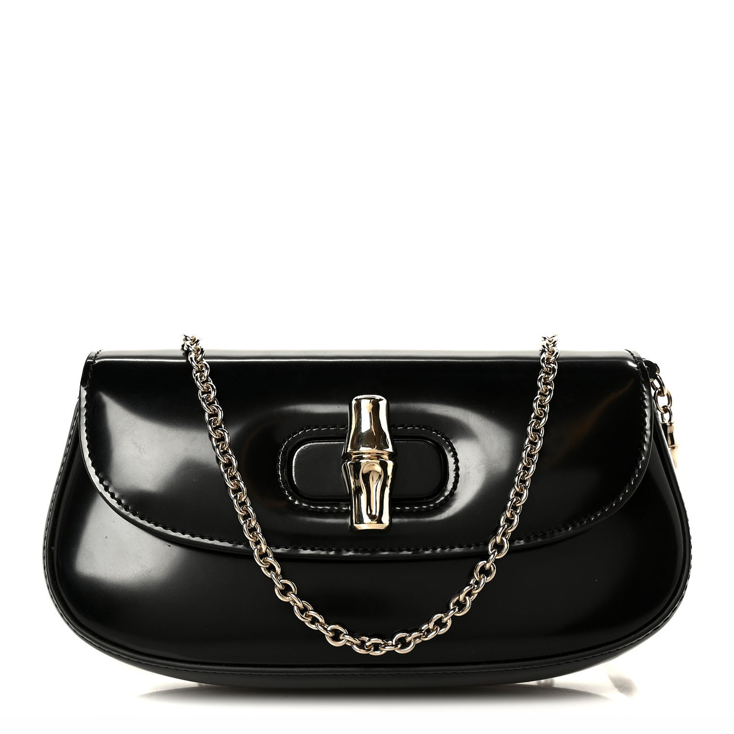 Shiny Calfskin Small Bamboo Night Bag Black