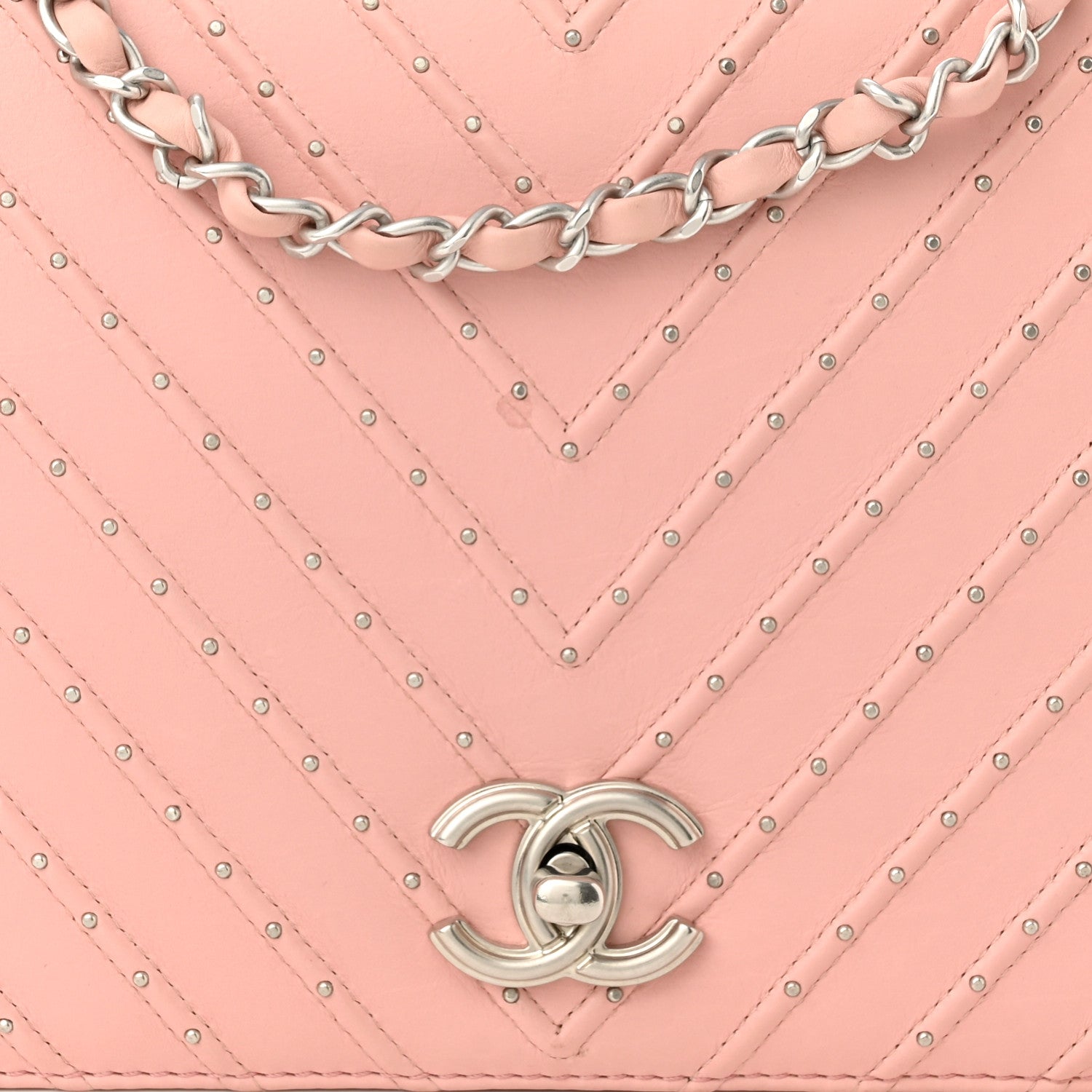 Chanel Calfskin Studded Chevron Quilted Flap Pink 8 of 10