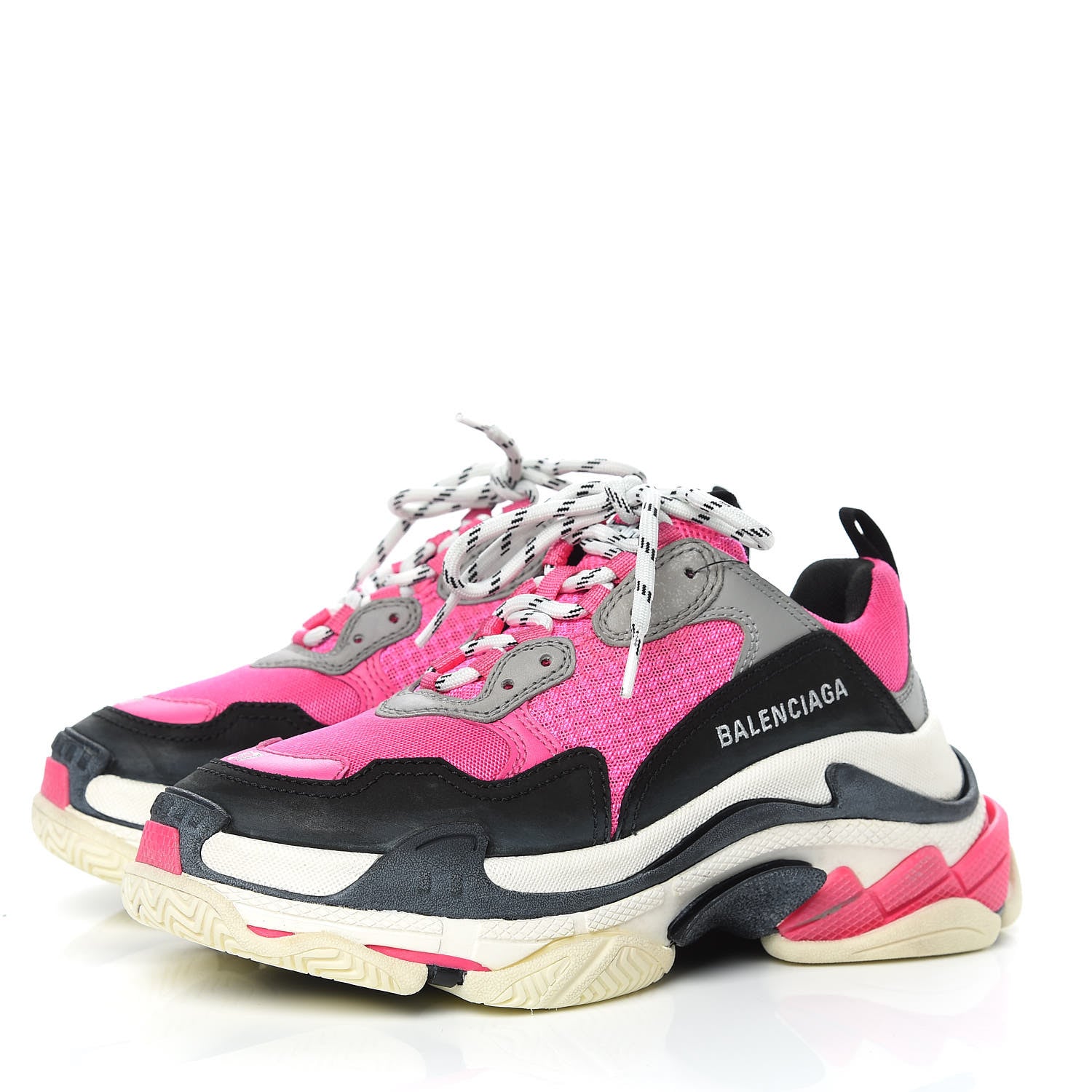 Balenciaga Fabric Mesh Womens Triple S Sneakers 37 Fluo Pink Grey White 3 of 7