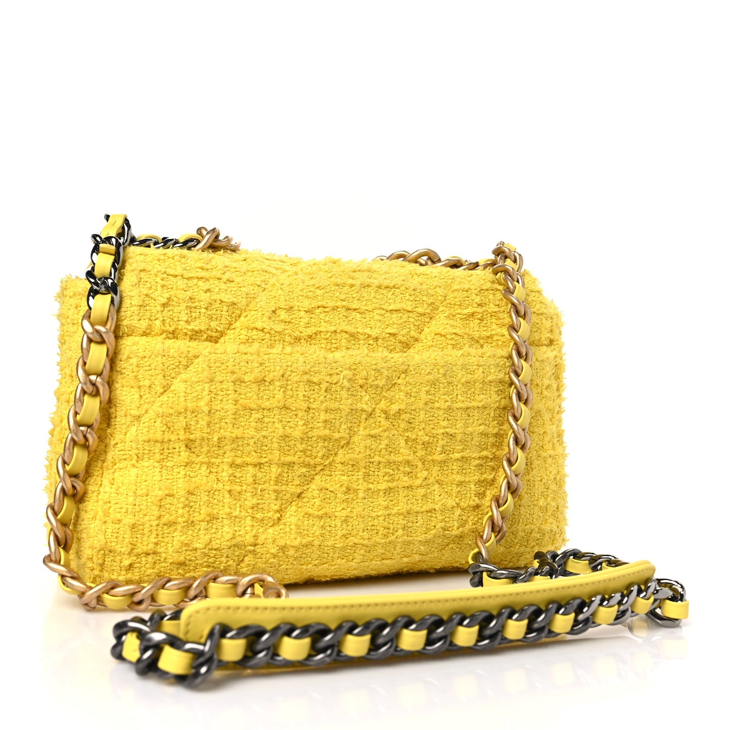 Tweed Quilted Medium Chanel 19 Flap Yellow